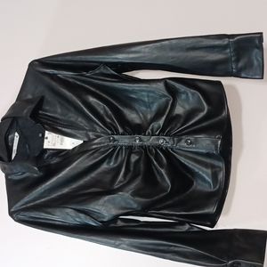 Zara Faux Leather Shirt Jacket Buttons Long Sleeve Black XL NWT Soft Lining